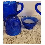 3 Vintage Cobalt Blue Glass, "Inverted Strawberry" Design