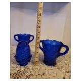 3 Vintage Cobalt Blue Glass, "Inverted Strawberry" Design
