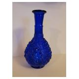 Vintage Cobalt Blue Glass Vase with Grapes and Cable Design