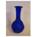 Vintage Cobalt Blue Glass Vase with Grapes and Cable Design