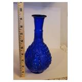 Vintage Cobalt Blue Glass Vase with Grapes and Cable Design