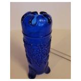 Vintage Cobalt Blue Glass Hat Pin Holder with 2 Hatpins in Grapes and Cable Design