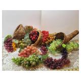 3 Cornucopias with Faux Fruits and Vegetables