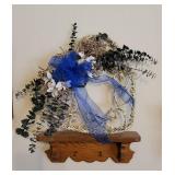 2 Cobalt Blue Glass Wall Sconces, 2 Mirrors, Wooden Shelf, and Decor