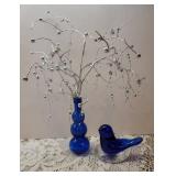 1999 Leo Ward Cobalt Blue Bluebird of Happiness and Decorative Vase