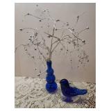 1999 Leo Ward Cobalt Blue Bluebird of Happiness and Decorative Vase