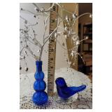 1999 Leo Ward Cobalt Blue Bluebird of Happiness and Decorative Vase