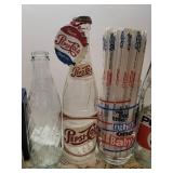 3 Pepsi Cola Bottles, Pepsi Cola Glass with Straws, and Pepsi Cola Salt and Pepper Shakers