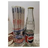 3 Pepsi Cola Bottles, Pepsi Cola Glass with Straws, and Pepsi Cola Salt and Pepper Shakers