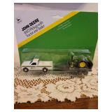 NIB John Deere 5020 Tractor 1/64 Scale Diecast Metal, NIB John Deere 4WD Pickup with Tractor and Trailer 1/64 Scale Diecast Metal, NIB John Deere 1958 Model "630LP" Tractor 1/43 Scale Diecast Metal, a