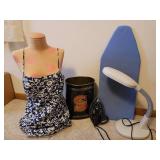 Ironing Board, Iron, Metal Trashcan, Sewing Desk Light, Model Upper Body
