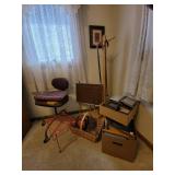 Hall Tree, 2 Canes, TV Tray, Picture Frames, Baskets, Chair, and Shelf