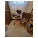 Hall Tree, 2 Canes, TV Tray, Picture Frames, Baskets, Chair, and Shelf