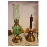 Brass Bell, Oil Lamp, Wood Train