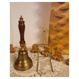 Brass Bell, Oil Lamp, Wood Train