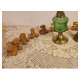 Brass Bell, Oil Lamp, Wood Train