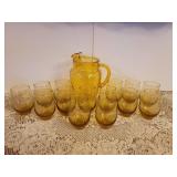 Amber Pitcher 14 Glasses