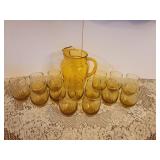 Amber Pitcher 14 Glasses