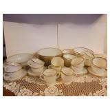 54 Piece Fire King Dishes 12 Dinner Plates, 12 Coffee Cups, 12 Bowls, 12 saucers, 1 Platter, 3 Serving Bowls, and Cream and Sugar Dishes