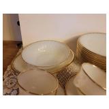 54 Piece Fire King Dishes 12 Dinner Plates, 12 Coffee Cups, 12 Bowls, 12 saucers, 1 Platter, 3 Serving Bowls, and Cream and Sugar Dishes