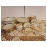 45 Piece Fire King Dishes 10 Plates, 10 bowls, 10 Coffee Cups, 10 Saucers, 3 Serving Bowls, and Cream and Sugar Bowls