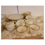 45 Piece Fire King Dishes 10 Plates, 10 bowls, 10 Coffee Cups, 10 Saucers, 3 Serving Bowls, and Cream and Sugar Bowls