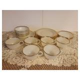23 Piece Fire King Dishes 6 Salad Plates, 1 Dinner Plate, 4 Saucers, 6 Bowls, and 6 Coffee Cups