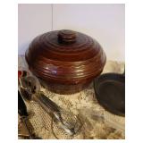 Vintage Bead Pot, Cookie Cutters, 6" Cast Iron Skillet, and Vintage Utensils