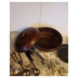 Vintage Bead Pot, Cookie Cutters, 6" Cast Iron Skillet, and Vintage Utensils