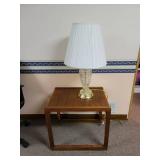 End Table 24 x 18 x 22.5 and 3 Way Lamp Located in basement
