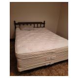 Queen Sized Bed with Headboard, Frame, Clean Pillowtop Mattress, and Box spring, Located in Basement
