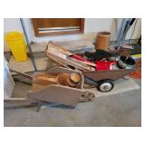 Metal Wheelbarrow, Planter Pole, New Show Shovel, Wooden Wheelbarrow with Garden Edging and Yard Sticks with Advertisement
