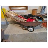 Metal Wheelbarrow, Planter Pole, New Show Shovel, Wooden Wheelbarrow with Garden Edging and Yard Sticks with Advertisement