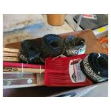 Metal Wheelbarrow, Planter Pole, New Show Shovel, Wooden Wheelbarrow with Garden Edging and Yard Sticks with Advertisement