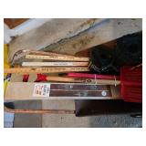 Metal Wheelbarrow, Planter Pole, New Show Shovel, Wooden Wheelbarrow with Garden Edging and Yard Sticks with Advertisement