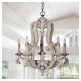 Antique White 5-light Wood Candle Chandelier Retail:$319.99