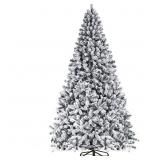 SUNCROWN 7FT Premium Artificial Christmas Tree, Snow Flocked Hinged Pine Tree with Solid Metal Stand for Outdoor and Indoor Holiday Decor in Green and White Retail $99.99
