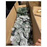 SUNCROWN 7FT Premium Artificial Christmas Tree, Snow Flocked Hinged Pine Tree with Solid Metal Stand for Outdoor and Indoor Holiday Decor in Green and White Retail $99.99