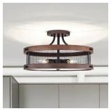 Cody Wood Grain+Matte Black 4-Light Geometric Metal Drum Shade Semi-Flush Mount Retail:$299.99
