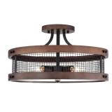 Cody Wood Grain+Matte Black 4-Light Geometric Metal Drum Shade Semi-Flush Mount Retail:$299.99