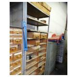 7ft Tall Metal Shelf with wood Drawers