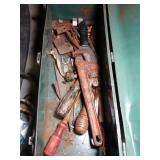 Green Metal Tool Box and Contents + Cord and Rope