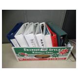 Three ring binders and office supplies.