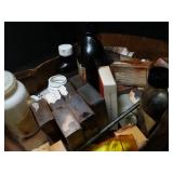 Misc old Medicine Bottles and Misc Office Supplies