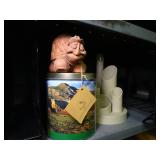 Misc. office supplies- stapler- paper- CD rack- turtle figurine- pen holder