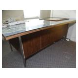 Large Metal and Wood Desk w/ Glass Top