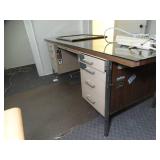 Large Metal and Wood Desk w/ Glass Top