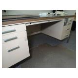 Large Metal and Wood Desk w/ Glass Top