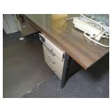 Large Metal and Wood Desk w/ Glass Top