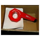 n95 masks, tape dispenser, packing envelopes, folders